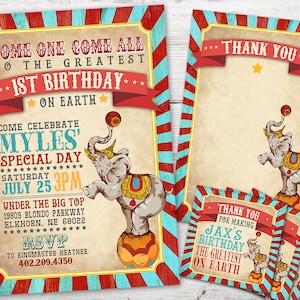 Circus Invitation Set for a Circus Birthday Party or Carnival Invitation theme with Circus Thank you card and Circus Favor Tag Options. image 1