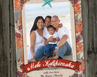 Christmas Photo Card, Vintage Hawaiian, Mele Kalikimaka, PRINTABLE, DIGITAL, Holiday Photo Card, Photo Card Template, Beach Photo Card