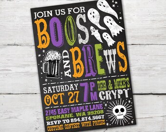 Boos And Brews Invitation, Boos and Booze Invitation, Halloween Invitation for Adults, Halloween Invitation DIGITAL, Halloween Invite