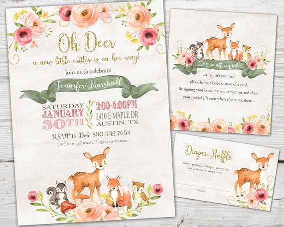 Deer Baby Shower Invitation, Deer Baby Shower Invites, Forest Baby Shower Invitation, PRINTABLE Forest Baby Shower Invite, Woodland Shower Il_570xn