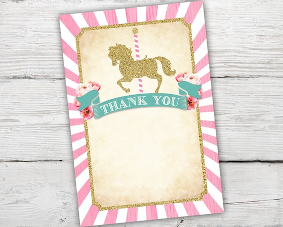 Carousel Birthday Thank You Card, Carousel Thank You Card, Carousel Thank You, Carousel Birthday, Carousel Birthday Invitation Il_570xn