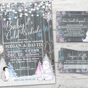 Baby Its Cold Outside Gender Reveal Baby Shower Invitation PRINTABLE Winter Gender Reveal Invitation, Snowflake Gender Reveal Invitation Set