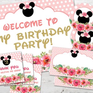 Minnie Birthday Party Kit, Minnie Party Favors, Minnie Party PRINTABLES, Mouse Birthday Party, Pink Minnie Birthday Party Kit
