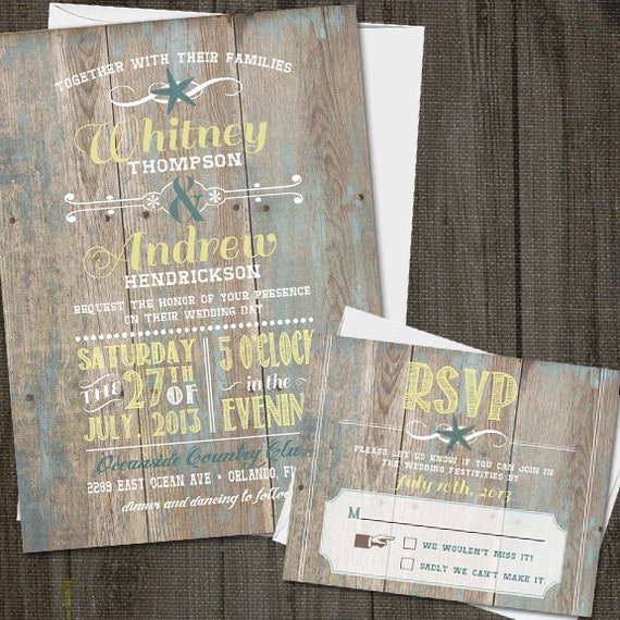 25 Printed Destination Wedding Invitation Set with RSVP card and Envelopes, Seaside Destination Wedding Set, Beach Wedding Invitations Il_570xn