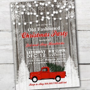 Red Truck Christmas Party Invitation, DIY Red Truck Christmas Party, Old Fashioned Christmas Invitation Template, Instant Download Invite