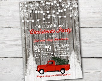 Rote Lkw-Weihnachts-Party-Einladung, DIY red Truck Christmas Party, altmodische Weihnachten Einladung Vorlage, Instant Download einladen