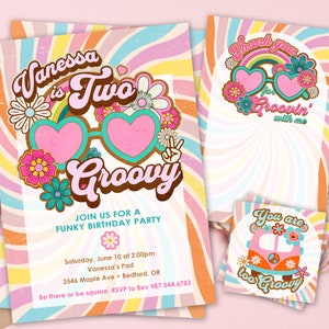 Zwei Groovy Einladung, Zwei Groovy Geburtstagsparty, Zwei Groovy Digitale Einladung, Zwei Groovy Party Invite, Zu Groovy Einladung