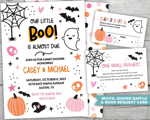 Little Boo Baby Shower Invite, Little Boo Baby Shower Invitation, Halloween Baby Shower Invitation, PRINTABLE, Pumpkin Shower Invitation Set Il_570xn