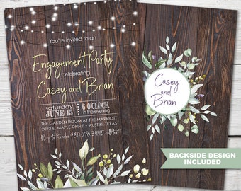 Rustic Engagement Party Invitation PRINTABLE, String of Lights Invitation, Rustic Engagement Party, Greenery Wedding Invitation