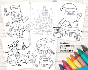 Instant Download Christmas Coloring Pages for Kids - Christmas Activities, Printable Coloring Pages, Santa Coloring Page Digital