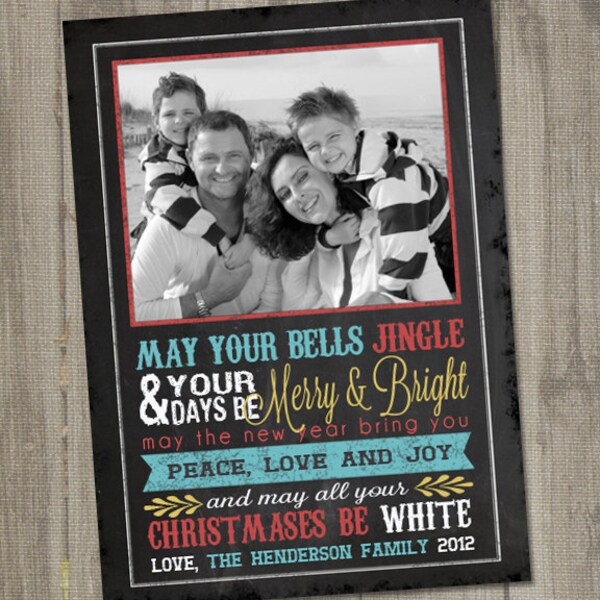 Cartão com foto de férias, cartão com foto de Natal IMPRIMÍVEL, cartão com foto de Natal digital, download de cartão com foto de Natal, quadro-negro Desejos de Natal