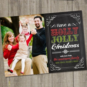Holly Jolly schoolbord, vakantiefotokaart, kerstfotokaarten AFDRUKBAAR, kerstfotokaarten digitaal, kerstfotokaart downloaden