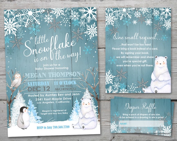 A Little Snowflake is on the Way Invitation Boy Winter Wonderland Baby Shower Invitation A Little Snowflake Baby Shower Invitation PRINTABLE Il_570xn