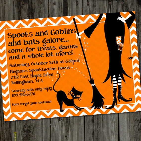 Witchy Poo Black Cat Halloween Printable Party Invitations, Witch Invitation, Halloween Party Invitations, Costume Party Invitations Il_570xn