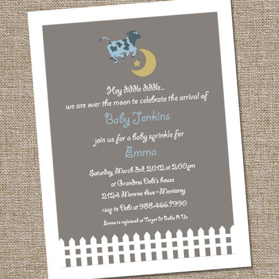 Cow Jumped Over The Moon, Hey Diddle Diddle, Baby Shower Invitation, Baby Shower Over the Moon, Gender Neutral Baby Invitations, PRINTABLE Il_570xn