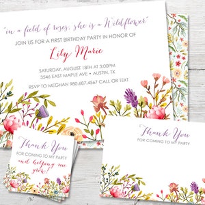 Wildflower Birthday Invitation for a Wildflower Birthday Party, Wildflower Invitation, Wildflower invite, PRINTABLE, Wild Flower Birthday