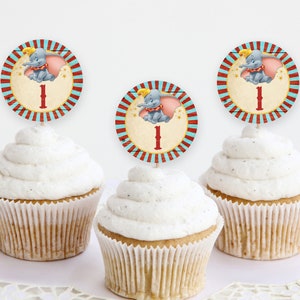 Editable Dumbo Cupcake Toppers, Dumbo Birthday Favor Tags perfect for a Dumbo First Birthday Party! Customize and Print Yourself today!