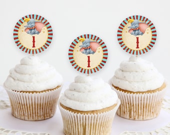 Editable Dumbo Cupcake Toppers, Dumbo Birthday Favor Tags perfect for a Dumbo First Birthday Party! Customize and Print Yourself today!