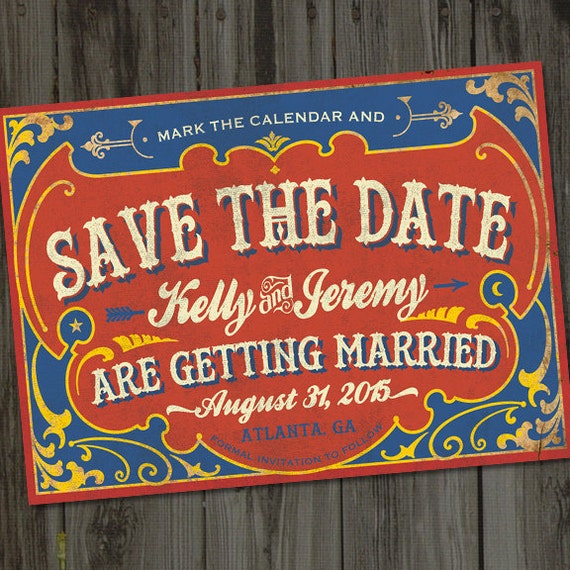 Vintage Circus Save The Date, Printable, Wedding Announcement, Circus Themed Wedding, Retro Circus Carnival, Vintage Carnival Save The Date Il_570xn