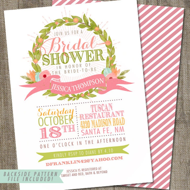 Spring Flowers Bridal Shower, PRINTABLE, Pink Bridal Shower, Spring Bridal Shower Invitation, Watercolor Flower Invitation image 1