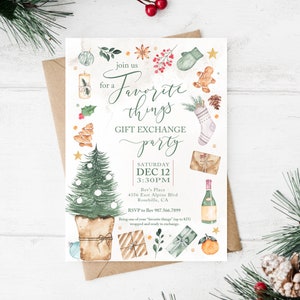 Editable Favorite Things Gift Exchange Party Invitation Template, Favorite Things Christmas Invitation for a Gift Exchange Party