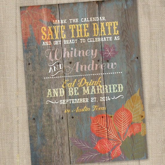 Fall Save the Date, PRINTABLE, Fall Wedding Announcements, Rustic Fall Save The Dates, Autumn Save The Date, Rustic Wood Save The Date Il_570xn