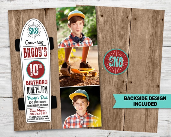 Skateboard Birthday Invitation, Skateboard Birthday Party Invitation for a Skateboard Birthday, Skateboard Party Invitation PRINTABLE Il_570xn
