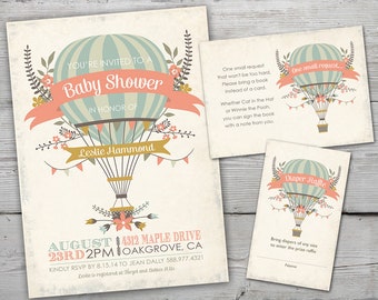 Hot Air Balloon Baby Shower Invitation, Hot Air Balloon Baby Shower Invite, Up Up and Away Baby Shower Invitation, Up Up and Away Invitation