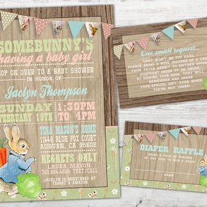 Convite Peter Rabbit, chá de bebê Peter Rabbit, chá de bebê coelhinho, chá de bebê Beatrix Potter, IMPRIMÍVEL, aniversário de Peter Rabbit