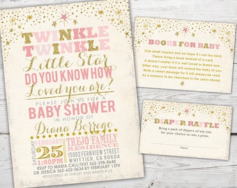 Twinkle Twinkle Little Star Baby Shower Invitation, Baby Shower Bundle, PRINTABLE Little Star Invitation, Girl Baby Shower Bundle