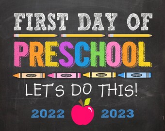 First Day of Preschool Sign, First Day of Preschool Sign Girl, First Day of Preschool Printable, DIGITAL, First Day of Preschool