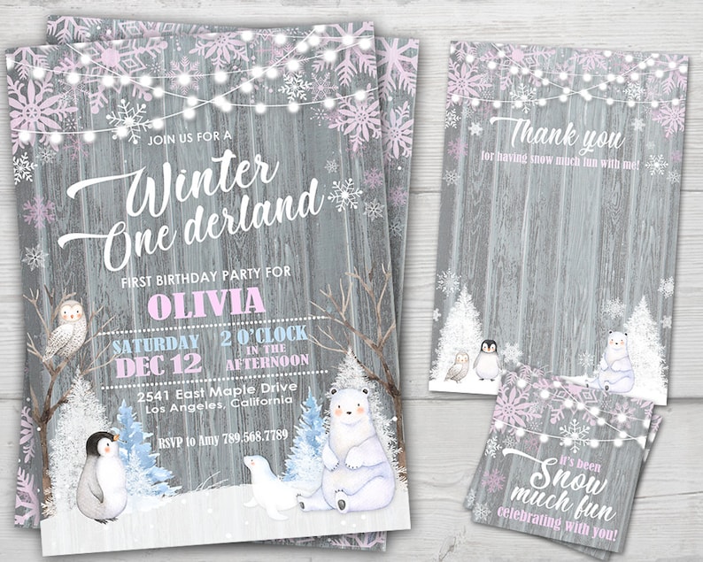 Winter Onederland Invitation Girl Winter Onederland Birthday Etsy
