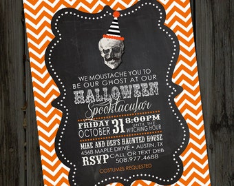 Chevron Halloween Invitation, Printable Halloween Invitations for Adults, Halloween Party Invitations, Halloween Chalkboard Invitation