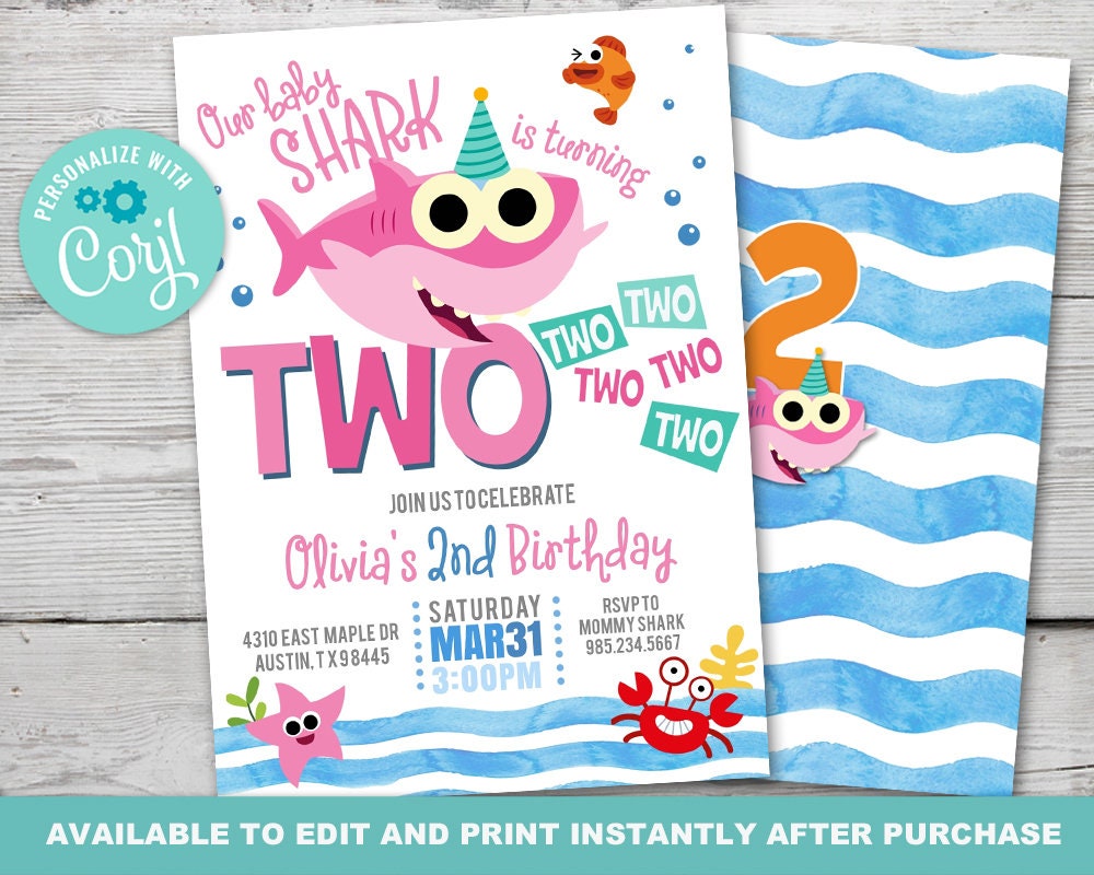 Baby Girl Shark Custom Invitation Baby Shark Invite Party Baby Shark Girl Invitation Baby shark