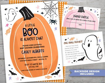 Little Boo Baby Shower Invitation, Halloween Baby Shower Invitation, Little Boo Baby Shower Invite, PRINTABLE, Pumpkin Shower Invitation Set