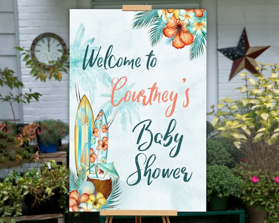 Luau Baby Shower Welcome Board Surf Baby Shower Decor Surf Etsy