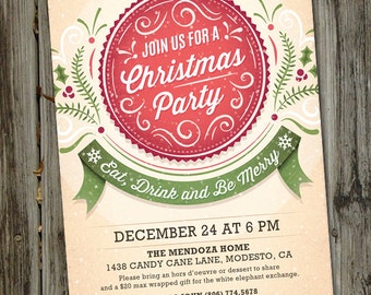 Merry Antique Christmas, Christmas Party Invitation, Christmas Invitation Holiday Invitation PRINTABLE DIGITAL Christmas Party Invite