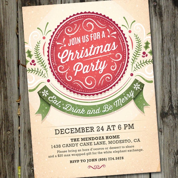 Merry Antique Christmas, Christmas Party Invitation, Christmas Invitation Holiday Invitation PRINTABLE DIGITAL Christmas Party Invite Il_570xn