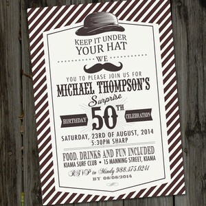 Brown and White 50th Surprise Moustache Birthday Invitation, PRINTABLE, Moustache Party, Moustache Invitation, Moustache Invite