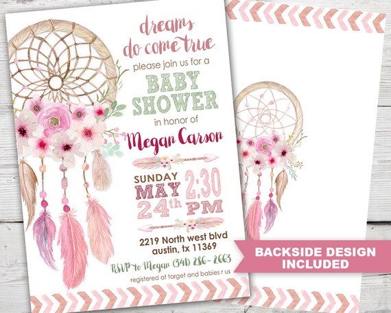 dream catcher baby shower invitation, dream catcher baby shower, dream  catcher baby shower invite, dreamcatcher baby invitation, printable