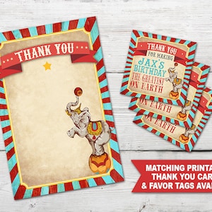 Circus Invitation Set for a Circus Birthday Party or Carnival Invitation theme with Circus Thank you card and Circus Favor Tag Options. image 3