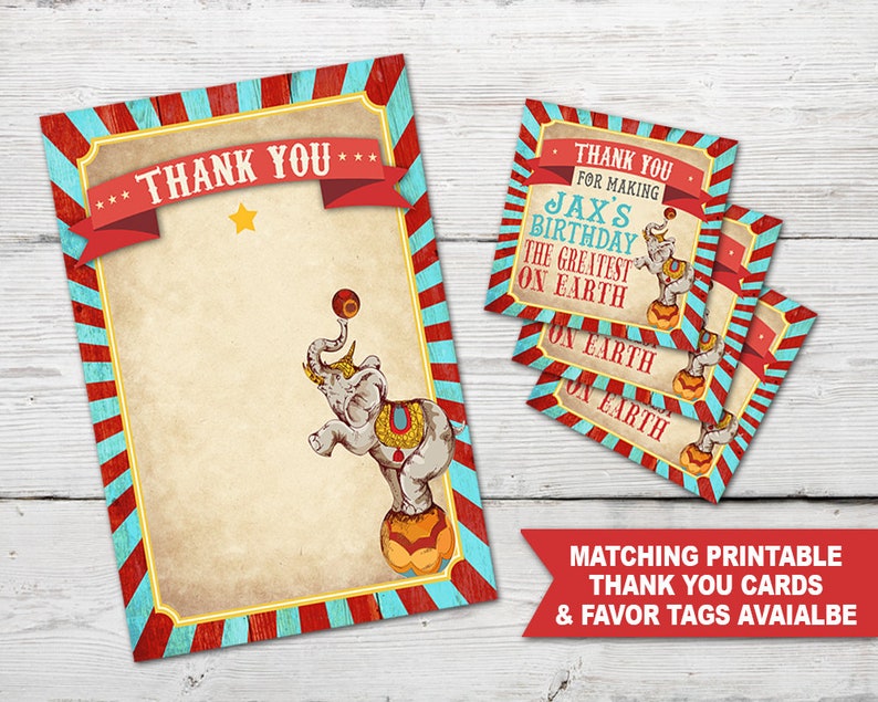 Circus Invitation Set for a Circus Birthday Party or Carnival Invitation theme with Circus Thank you card and Circus Favor Tag Options. image 3