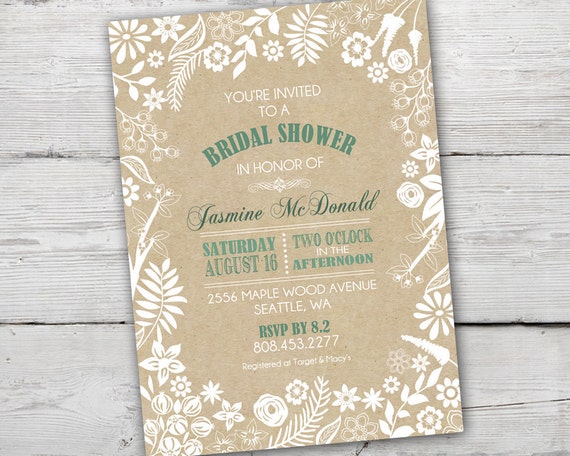 White and Green Bridal Shower Invitation, Greenery Bridal Shower Invitation, Wedding Shower Invites, Wedding Shower Invitation, PRINTABLE Il_570xn
