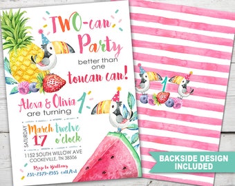 Invitación de cumpleaños de tucán, invitación de tucán, invitación para fiesta de cumpleaños de gemelos, invitación de cumpleaños de gemelos, invitaciones de cumpleaños de gemelos, imprimible