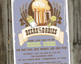 Beers and Babies, Male Baby Shower for Dad, Beer Baby Shower Invitation, Dad Baby Shower, PRINTABLE