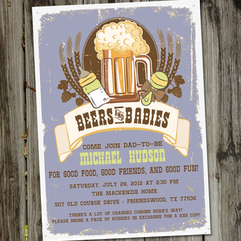 Beers and Babies, Male Baby Shower for Dad, Beer Baby Shower Invitation, Dad Baby Shower, PRINTABLE image 1