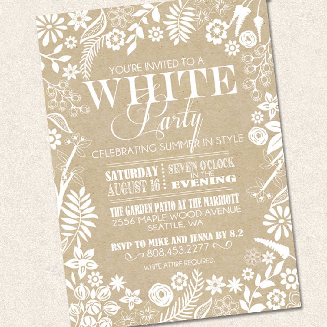 White Party Invites, All White Party Invitation, White Party Summer