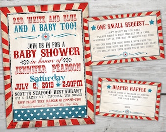 Fourth of July Baby Shower Invitation, 4th of July Baby Shower, Patriotic Baby Shower Invite, Red White and Blue Baby Shower, PRINTABLE