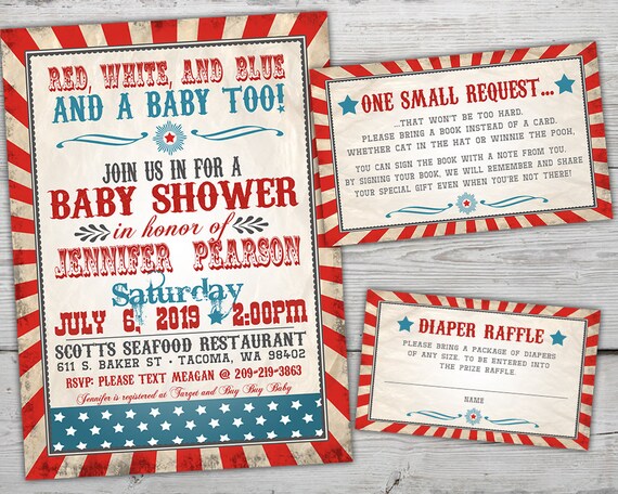 red white and blue baby shower invitations