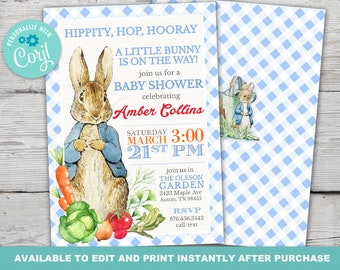 Convite para Chá de Bebê do Peter Rabbit, Convite para Pedido de Livros do Peter Rabbit e Conjunto de Convite para Sorteio de Fraldas, Editável Instantaneamente com Corjl
